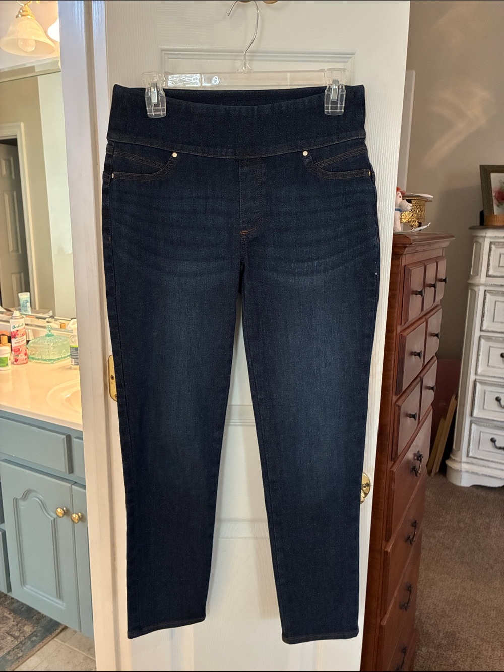 Chico's Dark Navy Silver Sparkle Pull-On Ankle Denim Jeggings Jeans SZ 00/XS